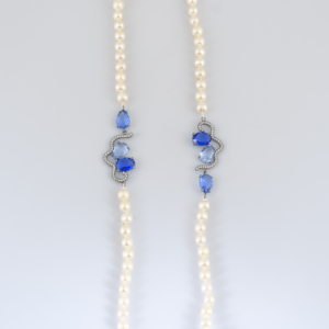 Colier de perle lungi cu accesorii simetrice albastre - imagine 3