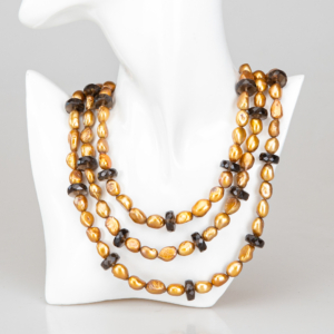 Colier de perle bronz cu cristale fumurii