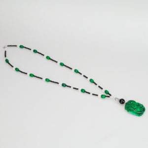 Colier Art Deco lung din onix, cuarț transparent și jad verde - imagine 3
