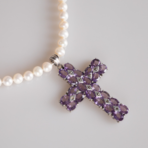 Colier de perle cu cruce mov masivă - imagine 2