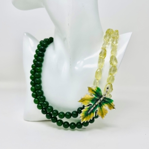 Colier de jad verde cu lemon cuarț și frunză