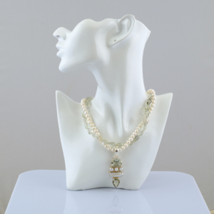 Colier de perle și ametist verde cu pandantiv