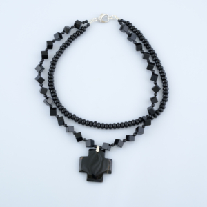 Colier dublu de onix cu cruce - imagine 3