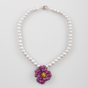 Colier de perle gri cu floare - imagine 3