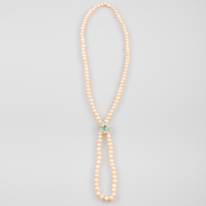 Colier lung de perle roz cu accesoriu central - imagine 3