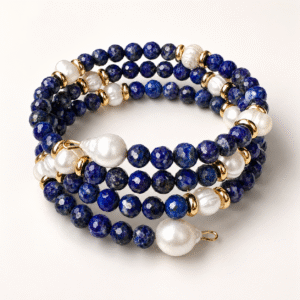 Brățară elastică din lapis lazuli cu perle
