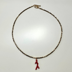 Colier de hematit auriu cu charm coral - imagine 3