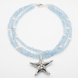 Colier de agat bleu cu stea de mare - imagine 3